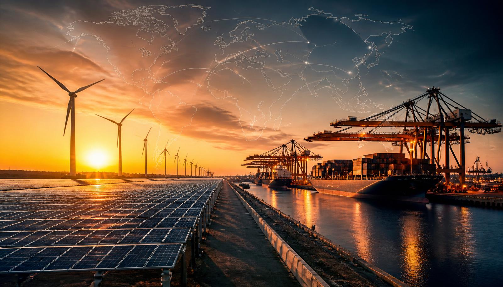 Container terminal at dusk